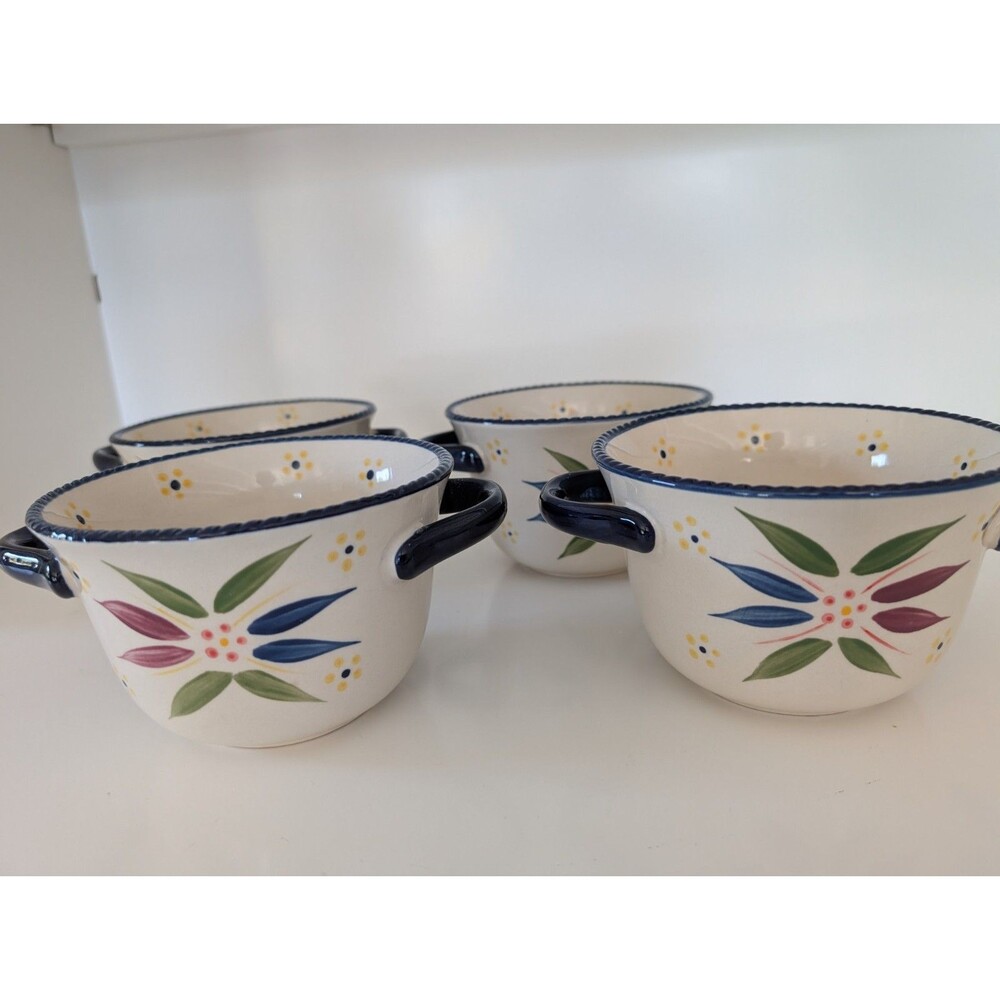 Temp-Tations by Tara Old World Confetti Soup Chili Bowls 20 Oz w/Handles 4 Bowls